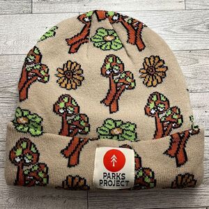 Parks Project Tan Beanie with Tree and Flower Design